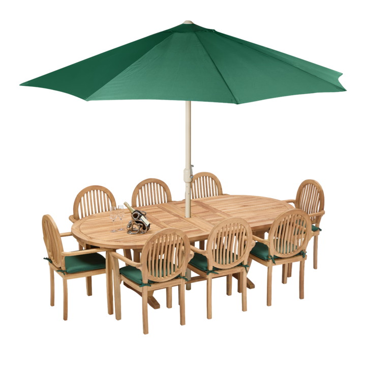 7. Lagoon - 8 seater Oval extending table with 8 Lagoon with 8x Oval stacking chairs with umbrella.png