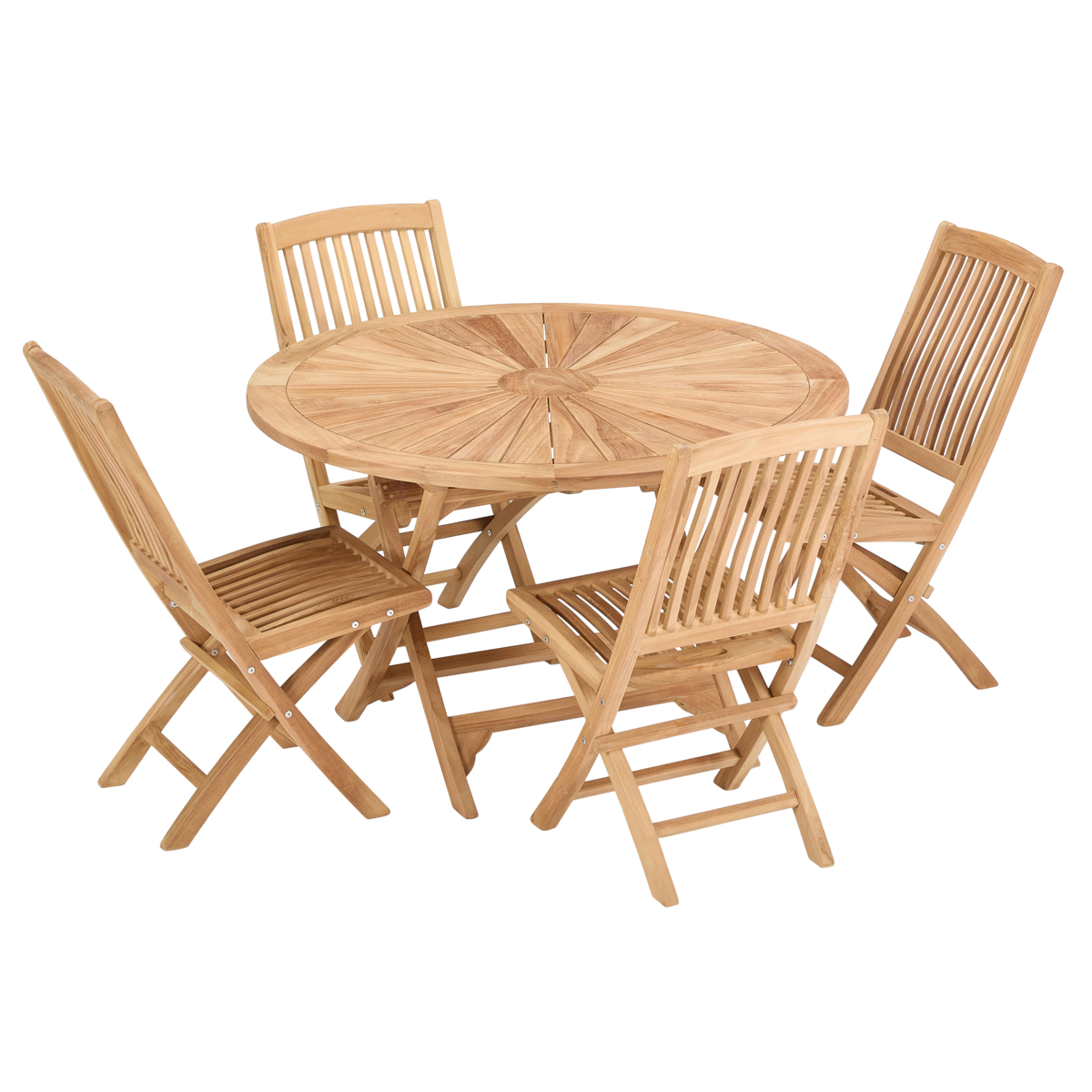 Breeze - Sunburst folding table with 4 x New folding chairs.png